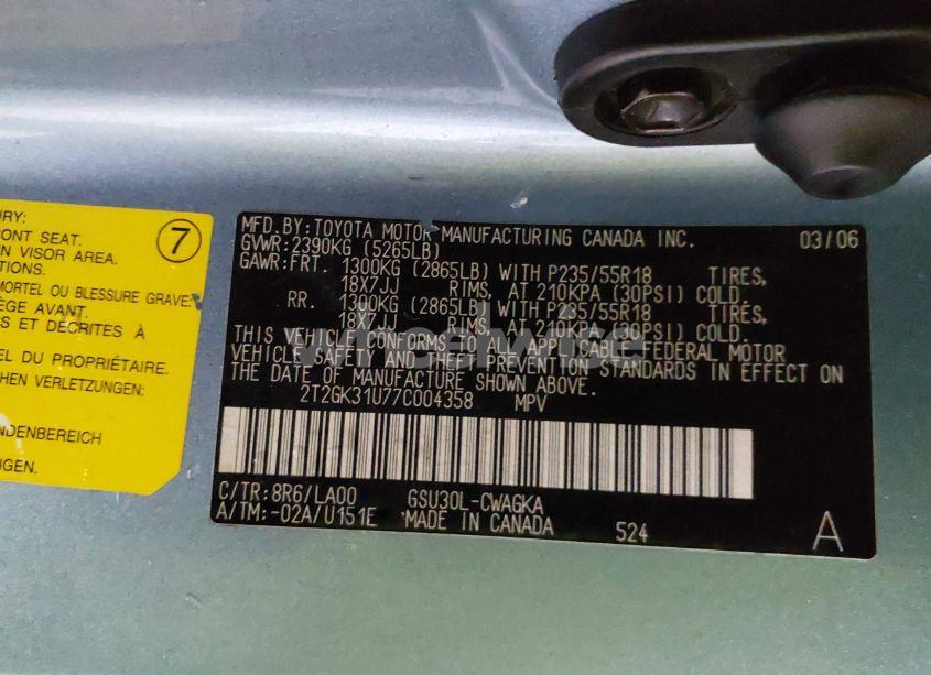 Photo 9 of 2007 Lexus Rx 350 (VIN 2T2GK31U77C004358)