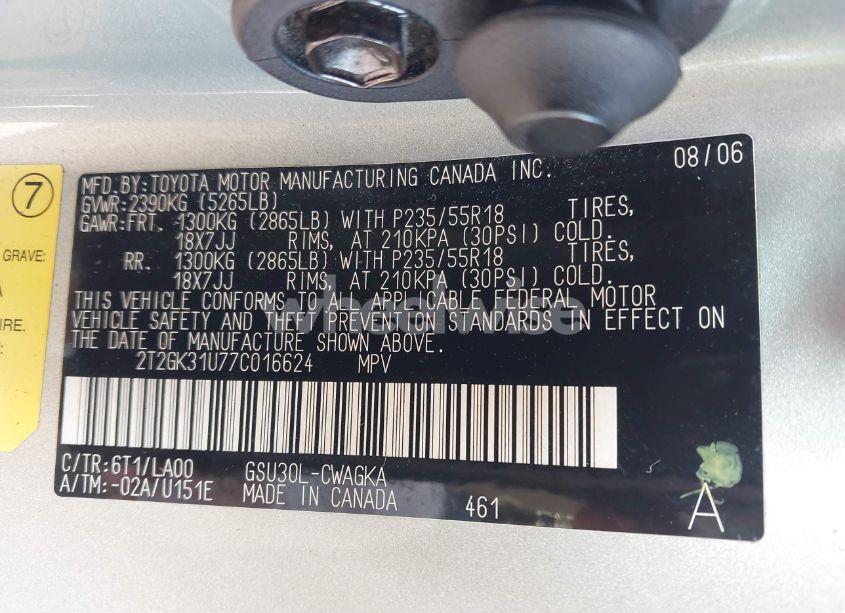 Photo 9 of 2007 Lexus Rx 350 (VIN 2T2GK31U77C016624)