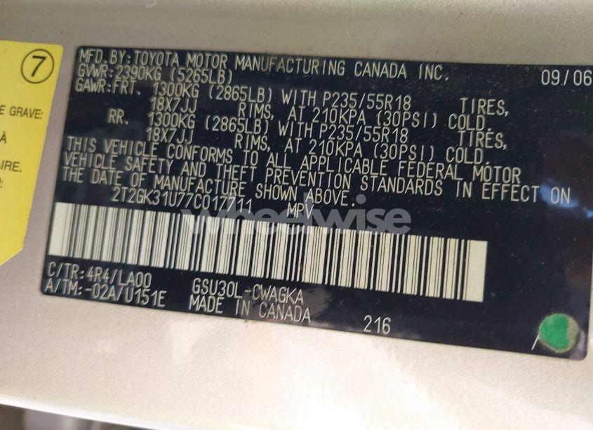 Photo 9 of 2007 Lexus Rx 350 (VIN 2T2GK31U77C017711)