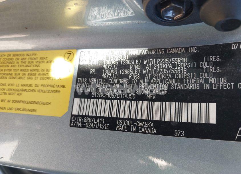 Photo 9 of 2007 Lexus Rx 350 (VIN 2T2GK31U87C014350)