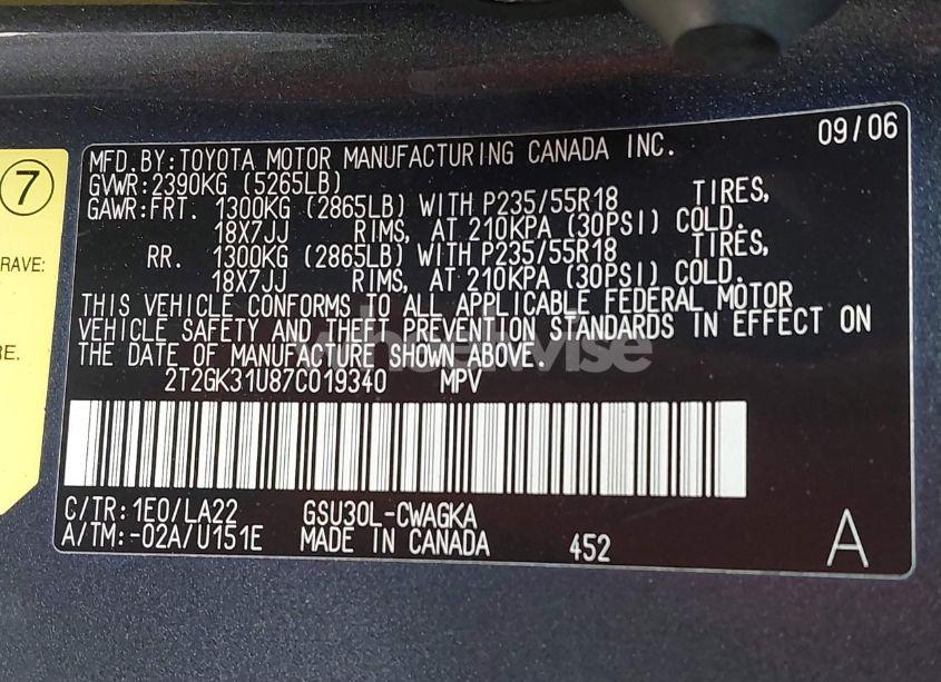 Photo 9 of 2007 Lexus Rx 350 (VIN 2T2GK31U87C019340)