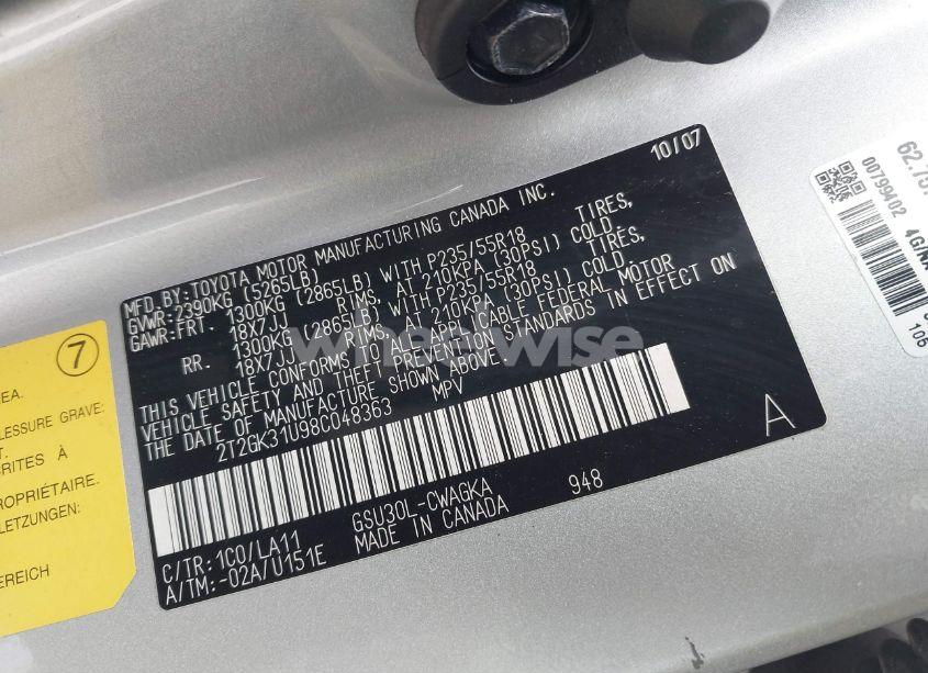 Photo 9 of 2008 Lexus Rx 350 (VIN 2T2GK31U98C048363)