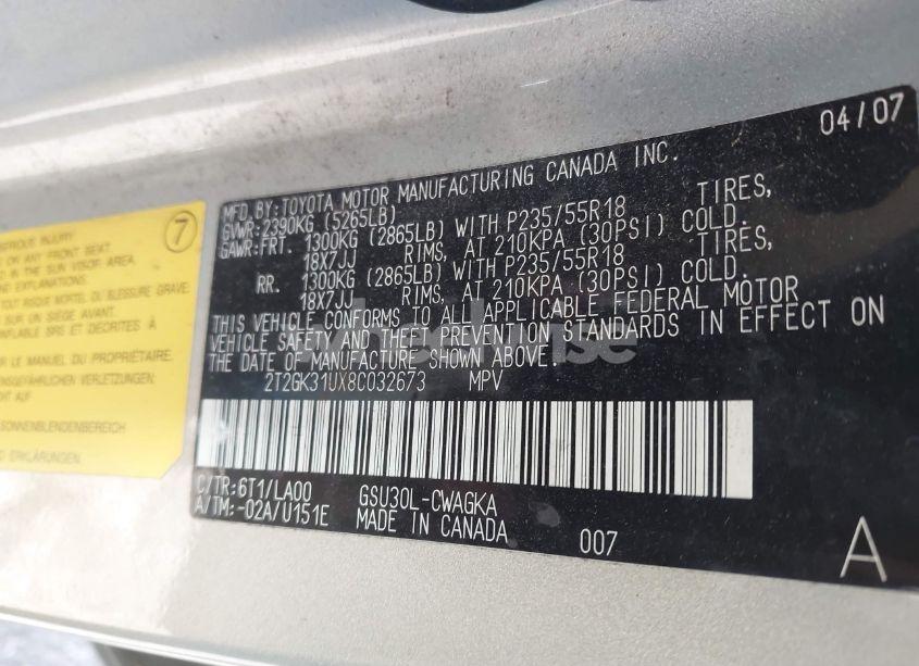 Photo 9 of 2008 Lexus Rx 350 (VIN 2T2GK31UX8C032673)