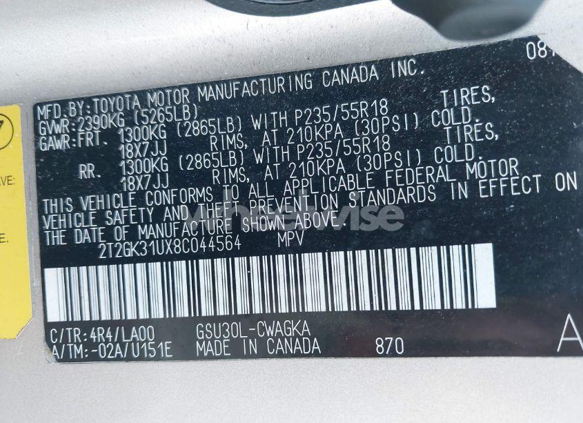 Photo 9 of 2008 Lexus Rx 350 (VIN 2T2GK31UX8C044564)