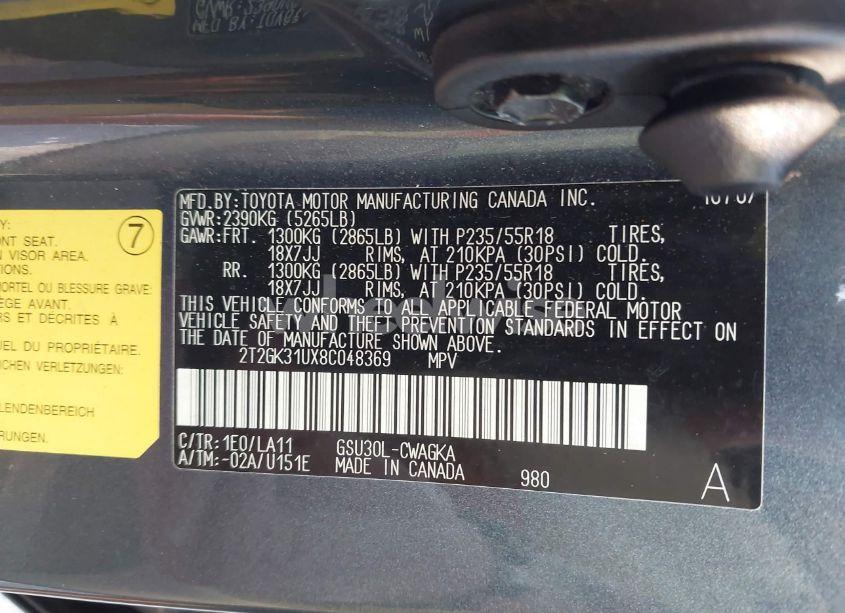 Photo 9 of 2008 Lexus Rx 350 (VIN 2T2GK31UX8C048369)