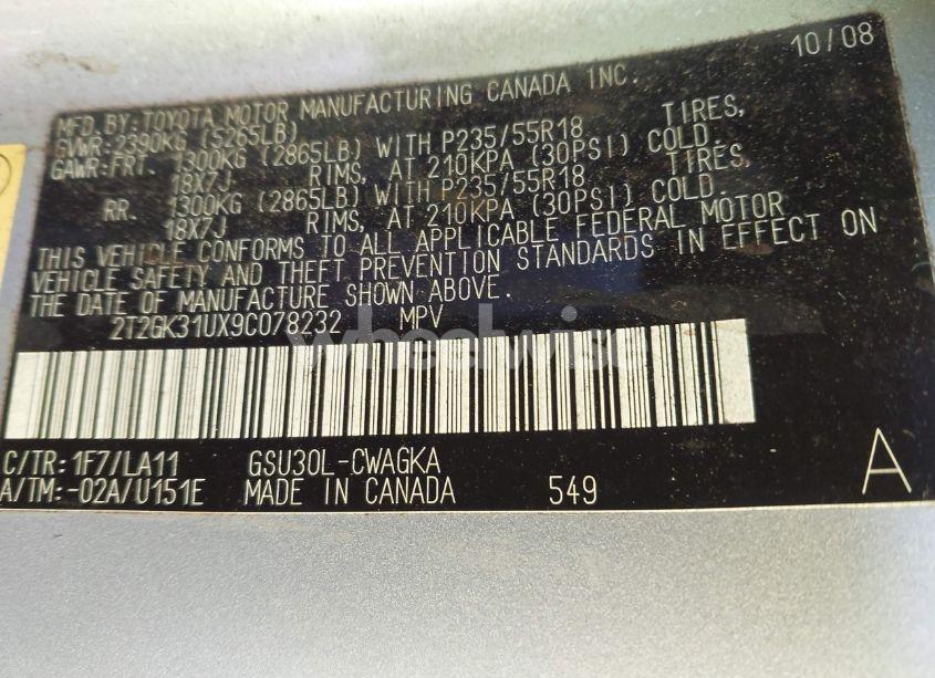 Photo 9 of 2009 Lexus Rx 350 (VIN 2T2GK31UX9C078232)