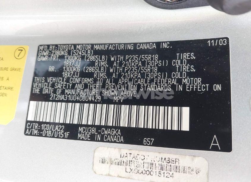 Photo 9 of 2004 Lexus Rx 330 (VIN 2T2HA31U04C004429)