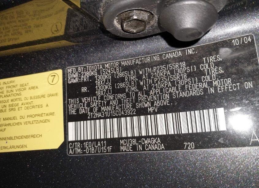 Photo 9 of 2005 Lexus Rx 330 (VIN 2T2HA31U15C043922)