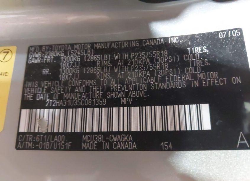 Photo 9 of 2005 Lexus Rx 330 BASE (A5) (VIN 2T2HA31U35C081359)