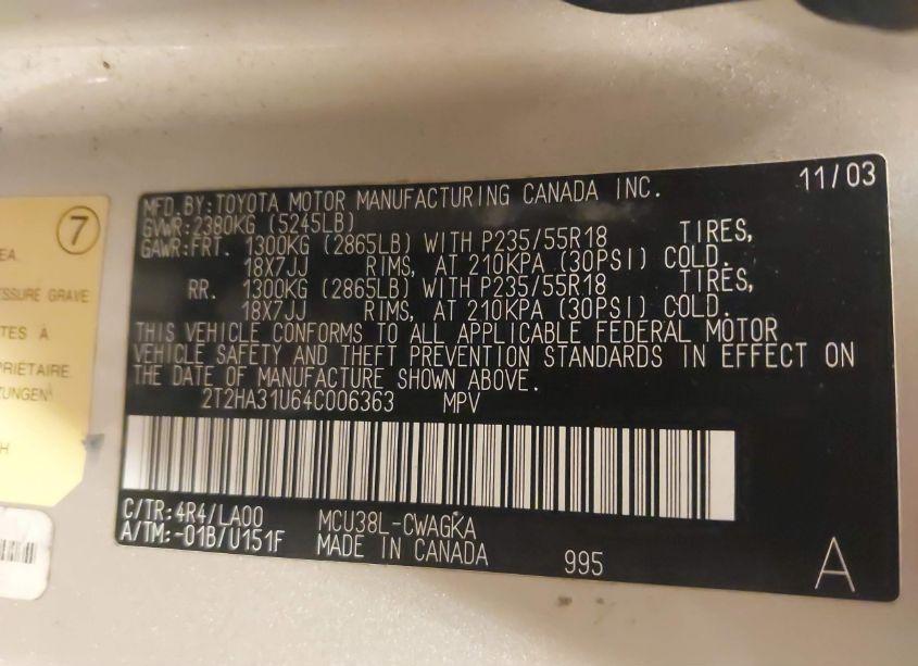 Photo 9 of 2004 Lexus Rx 330 (VIN 2T2HA31U64C006363)