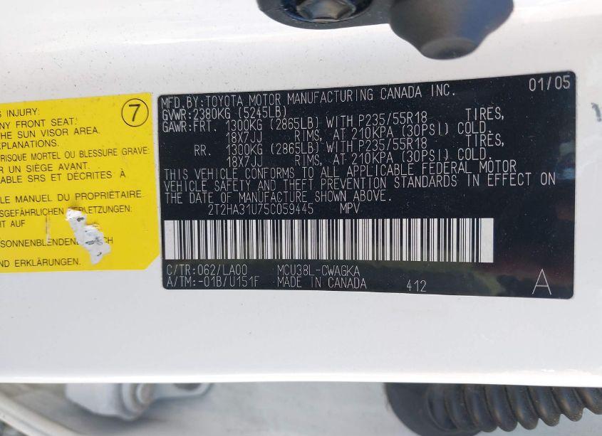 Photo 9 of 2005 Lexus Rx 330 (VIN 2T2HA31U75C059445)