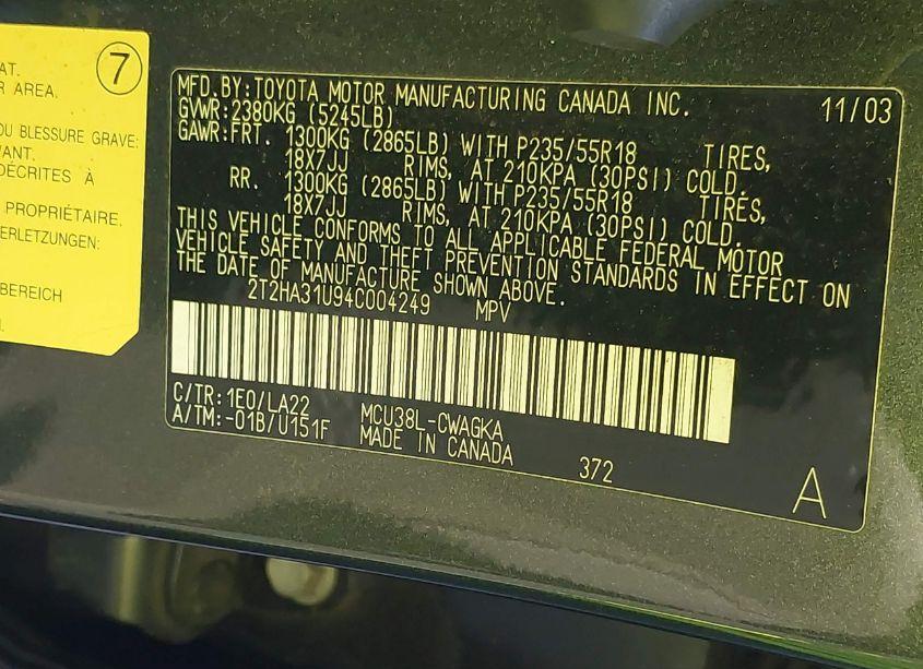 Photo 9 of 2004 Lexus Rx 330 (VIN 2T2HA31U94C004249)