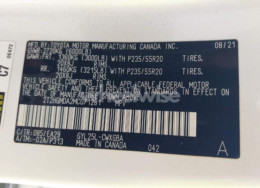 Photo 9 of 2021 Lexus Rx 450H (VIN 2T2HGMDA2MC071281)