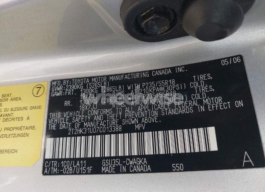 Photo 9 of 2007 Lexus Rx 350 (VIN 2T2HK31U07C013388)