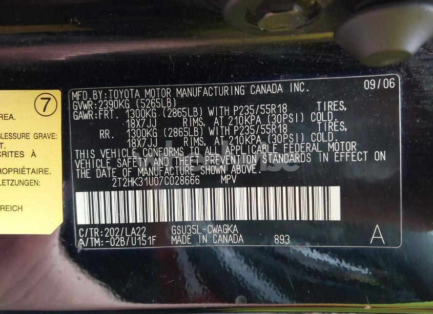 Photo 9 of 2007 Lexus Rx 350 (VIN 2T2HK31U07C028666)