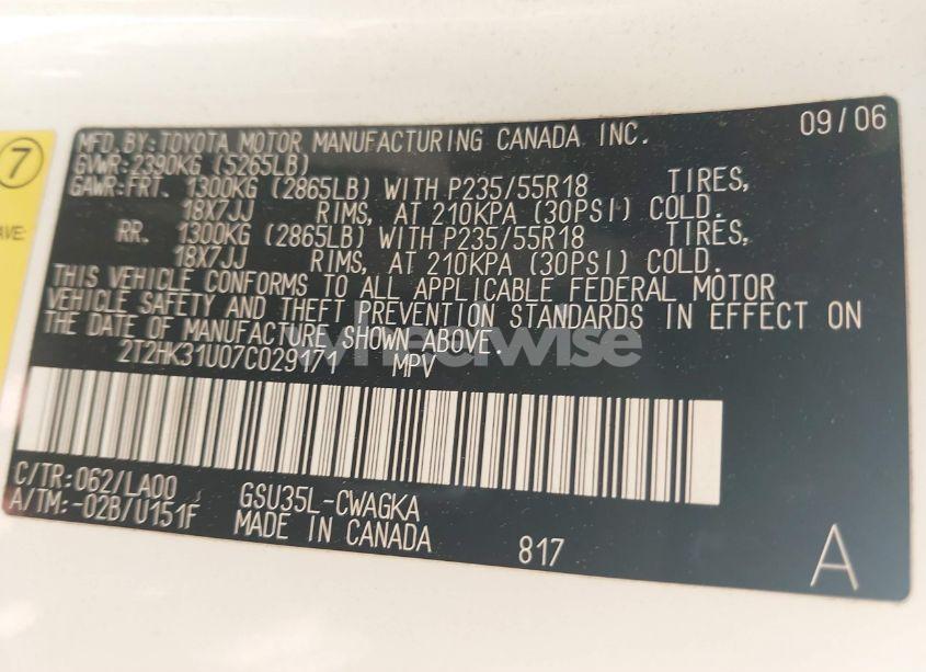 Photo 9 of 2007 Lexus Rx 350 (VIN 2T2HK31U07C029171)