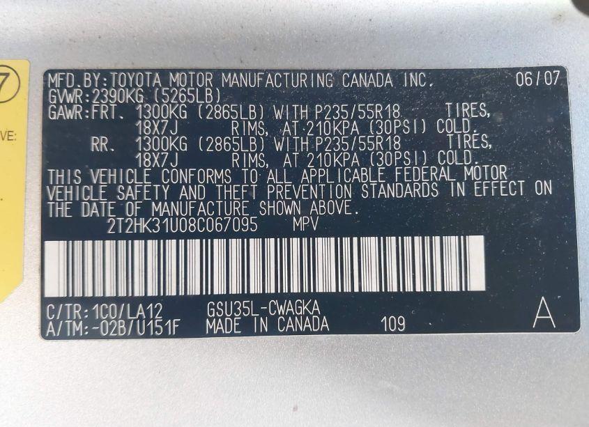 Photo 9 of 2008 Lexus Rx 350 (VIN 2T2HK31U08C067095)