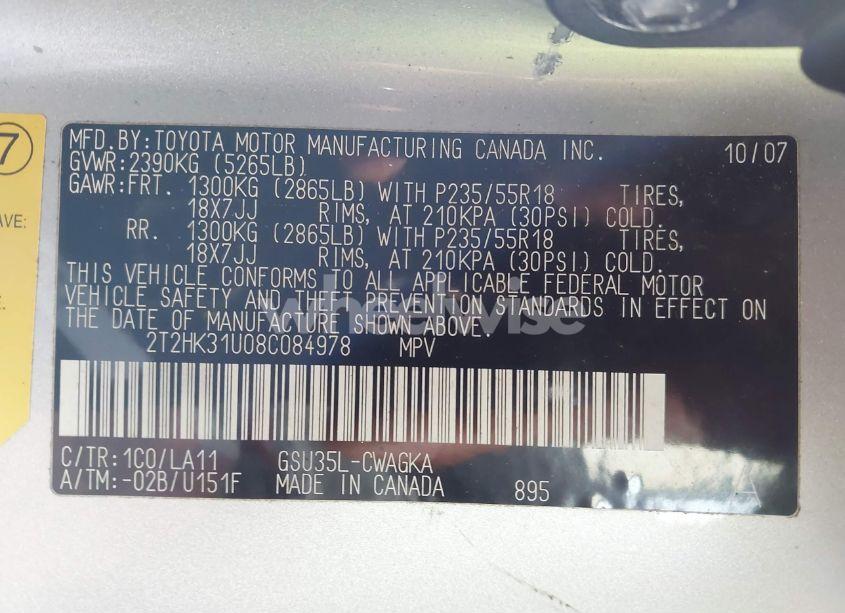 Photo 9 of 2008 Lexus Rx 350 (VIN 2T2HK31U08C084978)