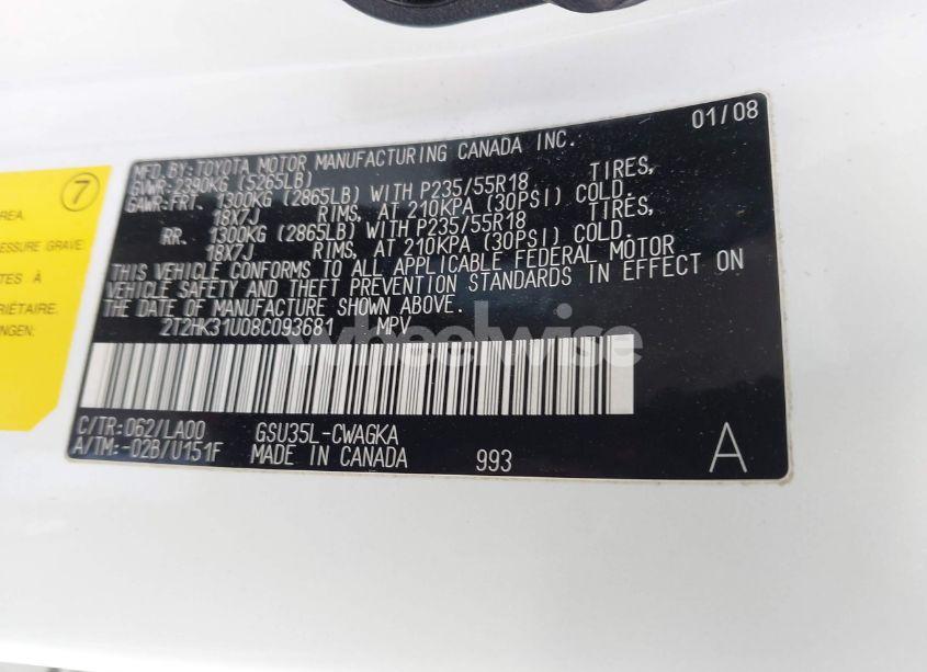 Photo 9 of 2008 Lexus Rx 350 (VIN 2T2HK31U08C093681)