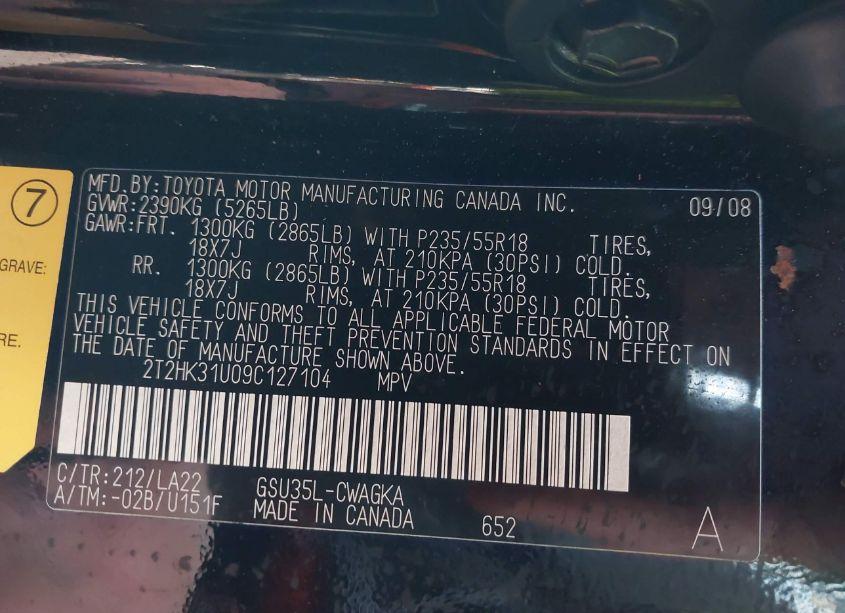 Photo 9 of 2009 Lexus Rx 350 (VIN 2T2HK31U09C127104)