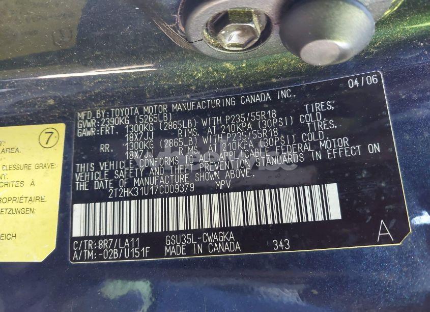 Photo 9 of 2007 Lexus Rx 350 (VIN 2T2HK31U17C009379)