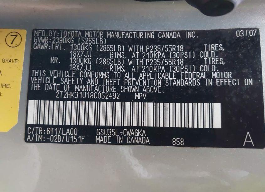 Photo 9 of 2008 Lexus Rx 350 (VIN 2T2HK31U18C052492)