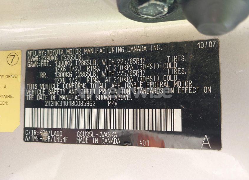 Photo 9 of 2008 Lexus Rx 350 (VIN 2T2HK31U18C085962)