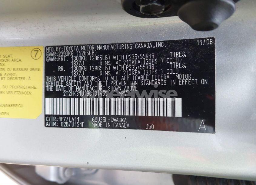 Photo 9 of 2009 Lexus Rx 350 (VIN 2T2HK31U19C134465)