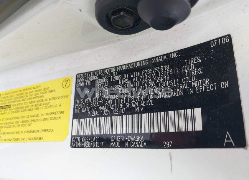 Photo 9 of 2007 Lexus Rx 350 (VIN 2T2HK31U27C022397)