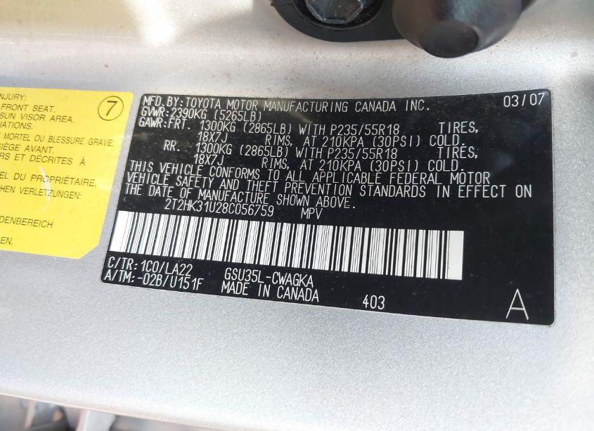 Photo 9 of 2008 Lexus Rx 350 (VIN 2T2HK31U28C056759)