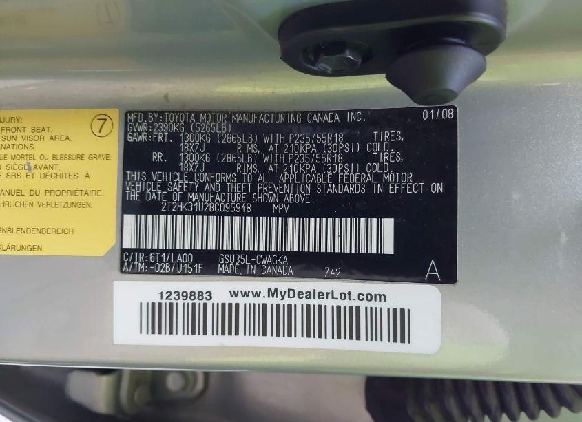 Photo 8 of 2008 Lexus Rx 350 (VIN 2T2HK31U28C095948)