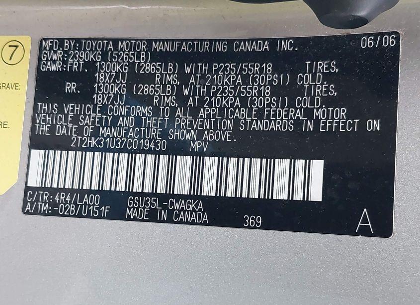 Photo 9 of 2007 Lexus Rx 350 (VIN 2T2HK31U37C019430)