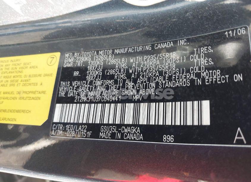 Photo 9 of 2007 Lexus Rx 350 (VIN 2T2HK31U37C040441)