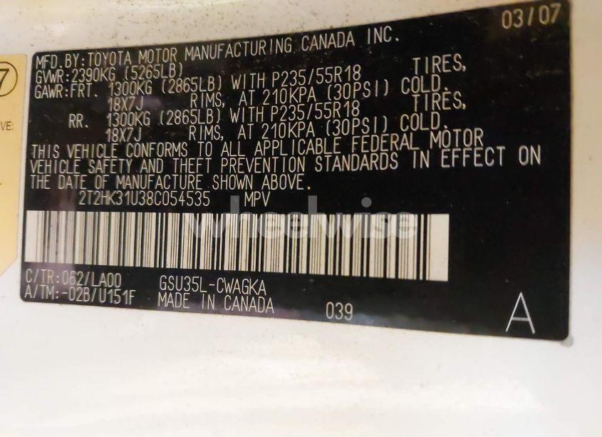 Photo 9 of 2008 Lexus Rx 350 (VIN 2T2HK31U38C054535)