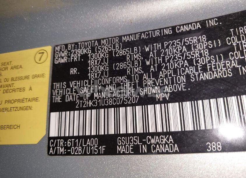 Photo 9 of 2008 Lexus Rx 350 (VIN 2T2HK31U38C075207)