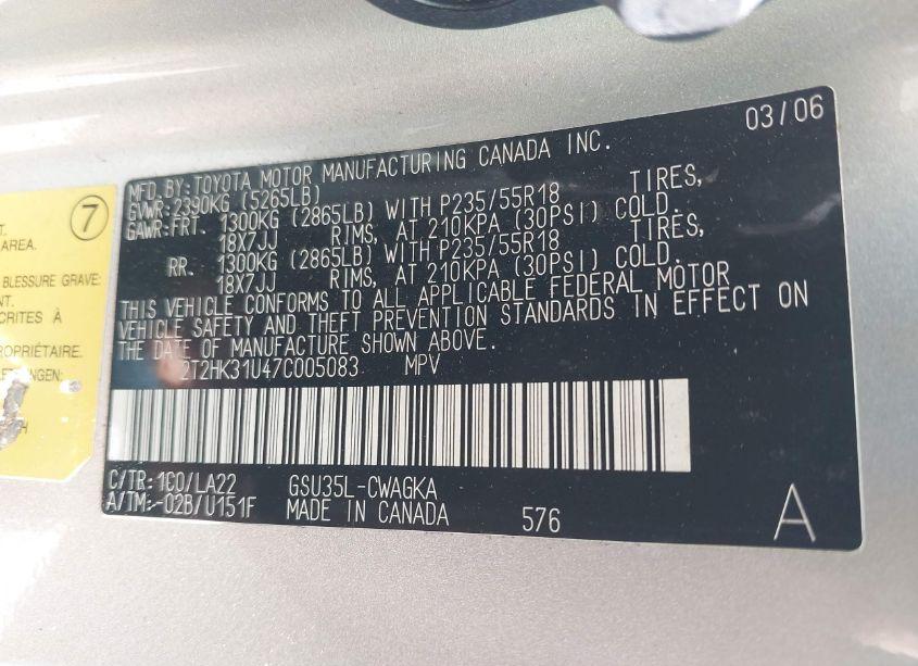 Photo 9 of 2007 Lexus Rx 350 (VIN 2T2HK31U47C005083)