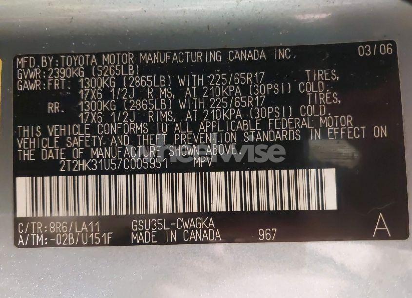 Photo 9 of 2007 Lexus Rx 350 (VIN 2T2HK31U57C005951)