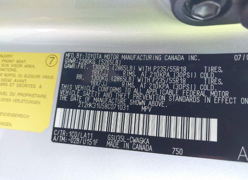 Photo 9 of 2008 Lexus Rx 350 (VIN 2T2HK31U58C071031)