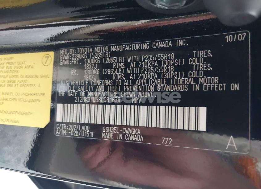 Photo 9 of 2008 Lexus Rx 350 (VIN 2T2HK31U58C081638)