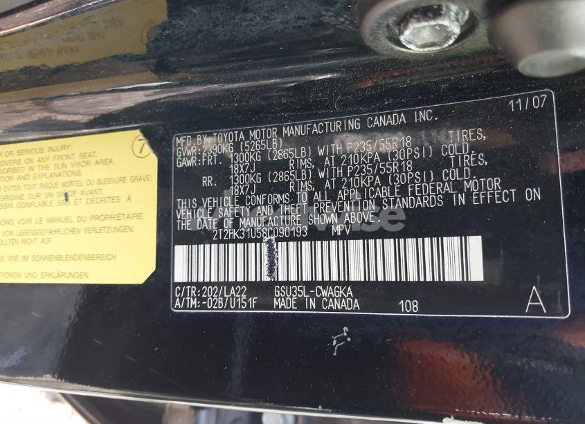 Photo 9 of 2008 Lexus Rx 350 (VIN 2T2HK31U58C090193)