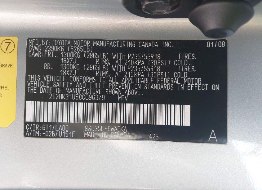 Photo 9 of 2008 Lexus Rx 350 (VIN 2T2HK31U58C096379)