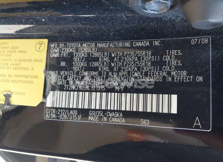 Photo 9 of 2009 Lexus Rx 350 (VIN 2T2HK31U59C121315)