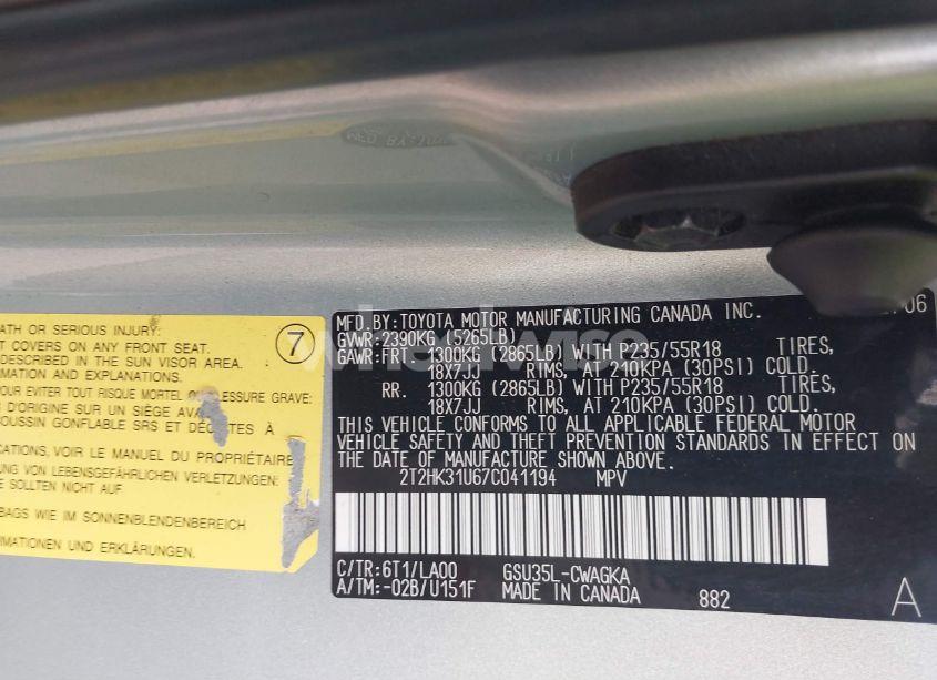 Photo 9 of 2007 Lexus Rx 350 (VIN 2T2HK31U67C041194)