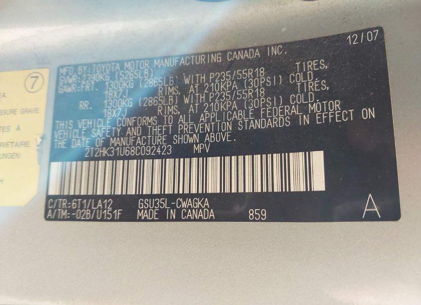 Photo 9 of 2008 Lexus Rx 350 (VIN 2T2HK31U68C092423)