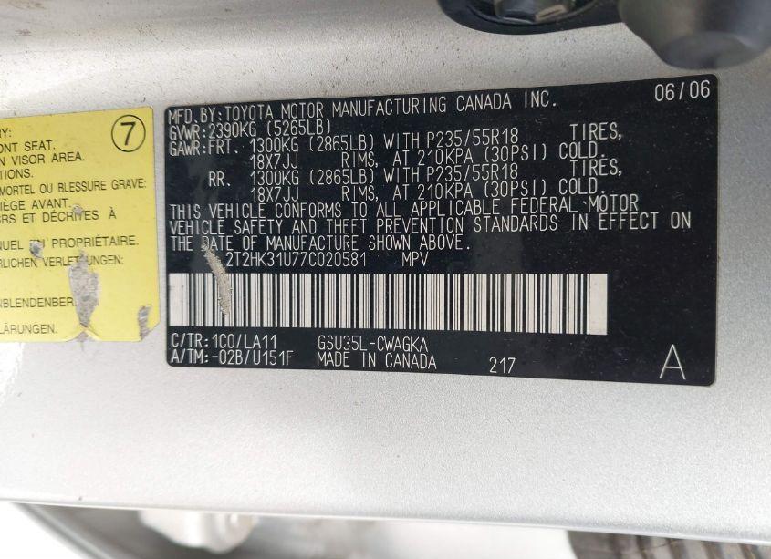 Photo 9 of 2007 Lexus Rx 350 (VIN 2T2HK31U77C020581)