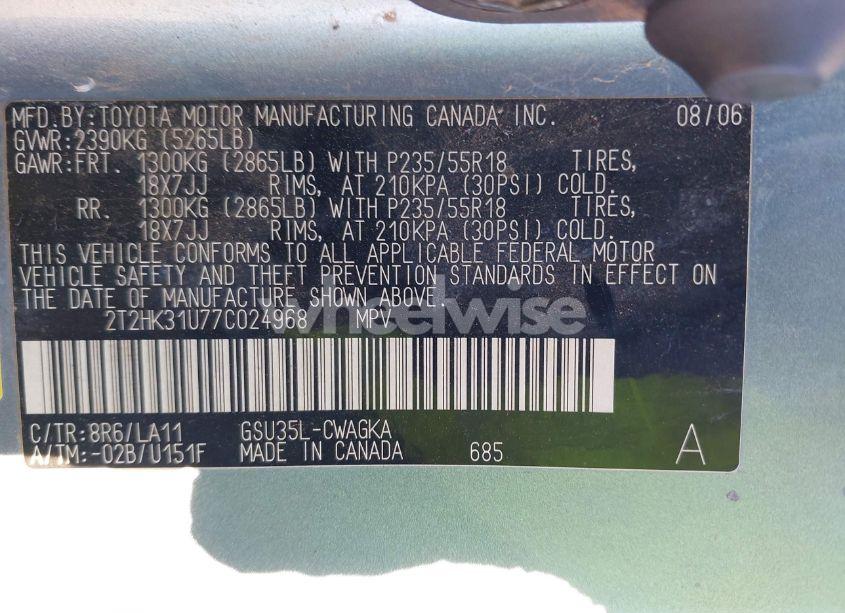 Photo 9 of 2007 Lexus Rx 350 (VIN 2T2HK31U77C024968)