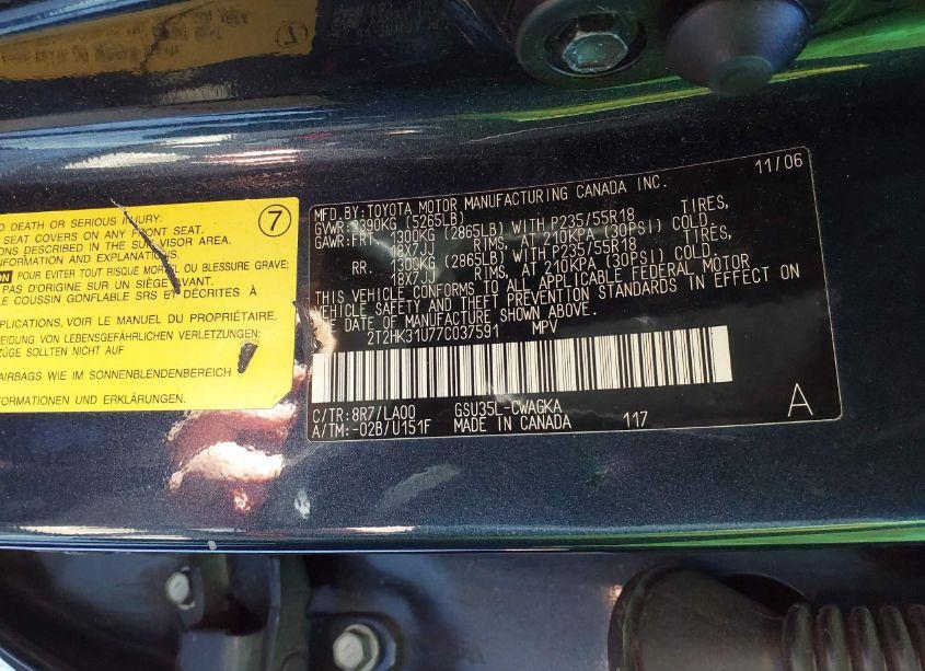 Photo 9 of 2007 Lexus Rx 350 (VIN 2T2HK31U77C037591)