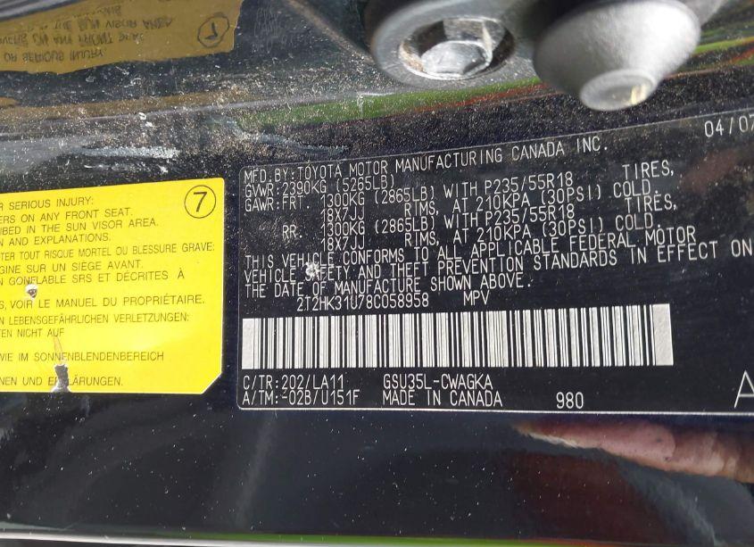 Photo 9 of 2008 Lexus Rx 350 (VIN 2T2HK31U78C058958)