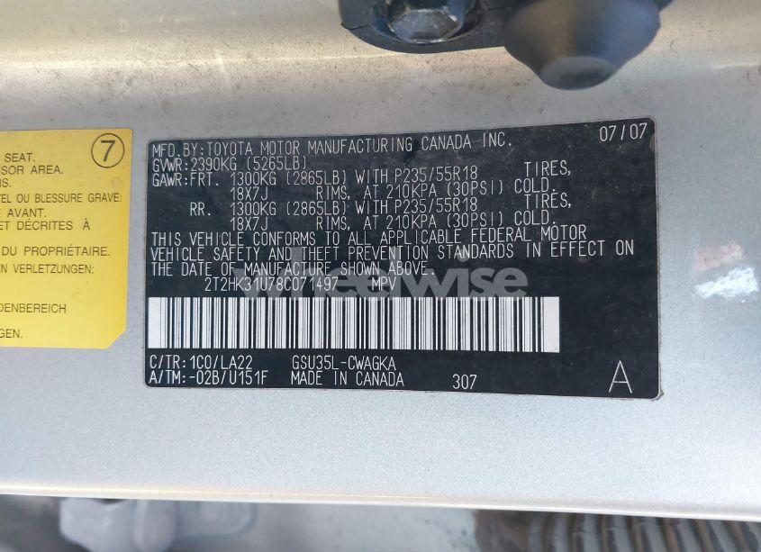 Photo 9 of 2008 Lexus Rx 350 (VIN 2T2HK31U78C071497)