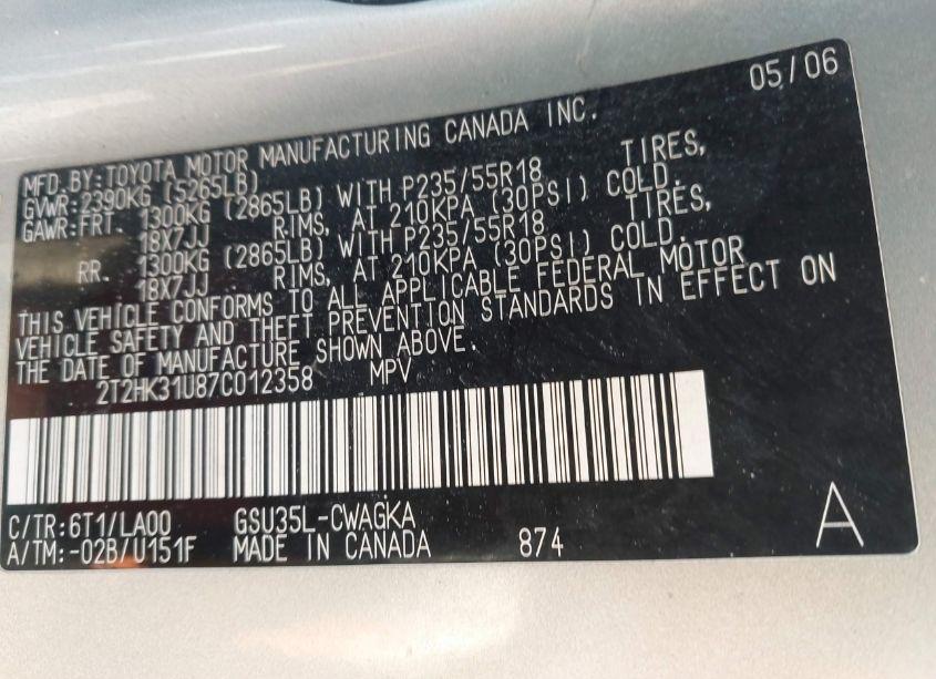 Photo 9 of 2007 Lexus Rx 350 (VIN 2T2HK31U87C012358)